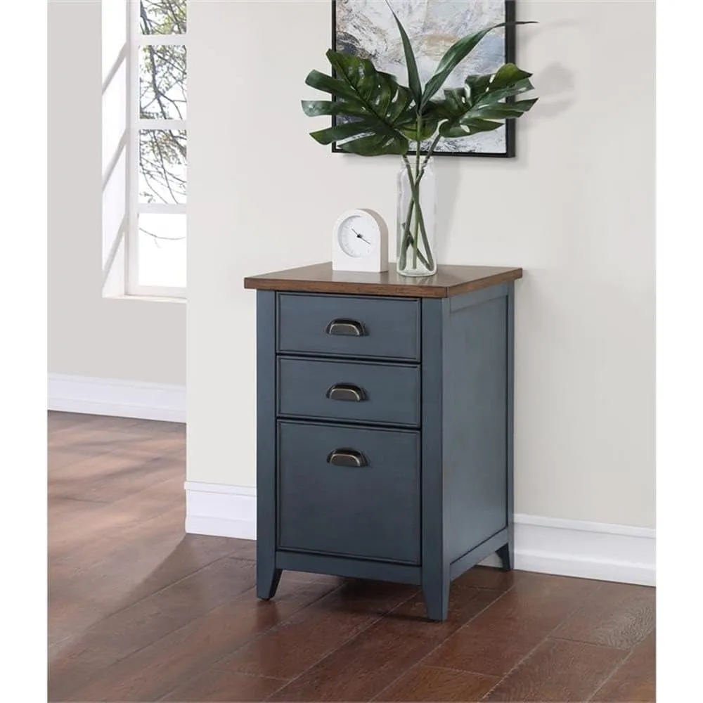 

Blue Wooden Three-Drawer File Cabinet for Farmhouse Storage