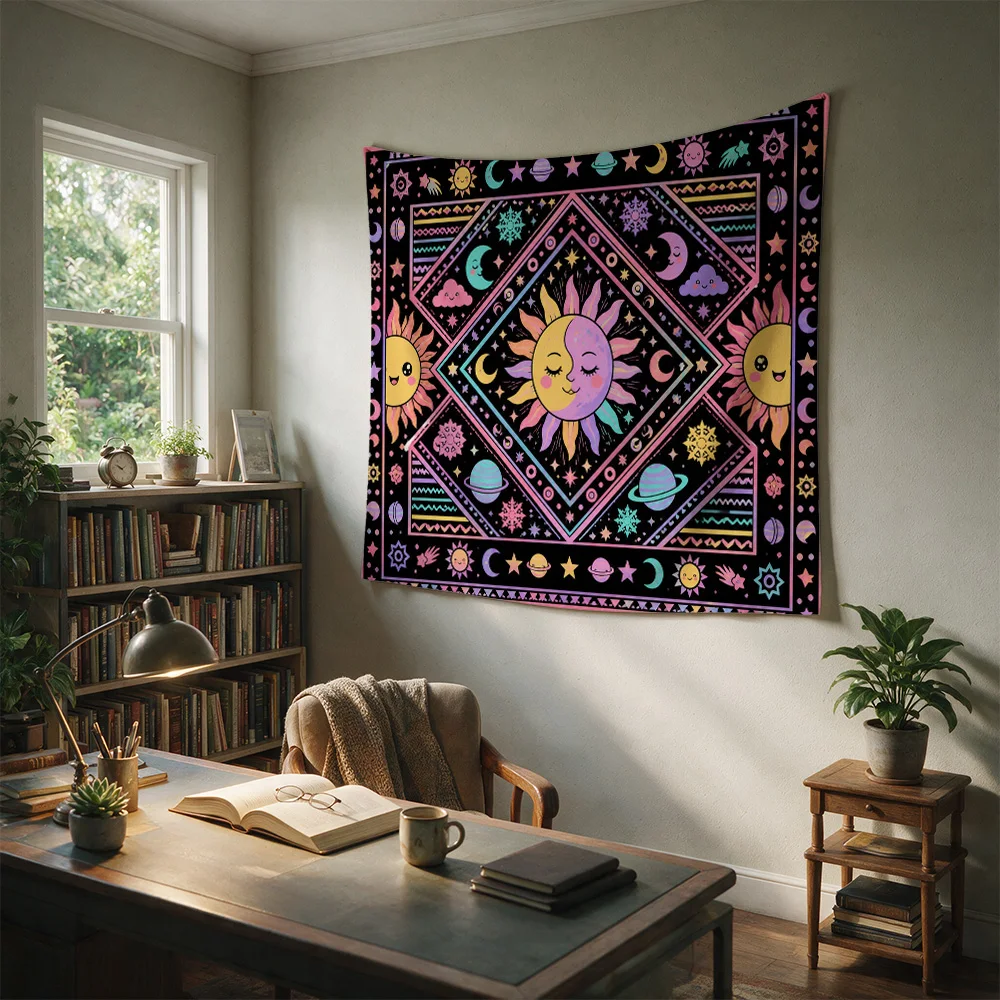 Boho Galaxy Sun Moon Constellation Tapestry Wall Hanging Bohemian Space Decor for Nursery Bedroom