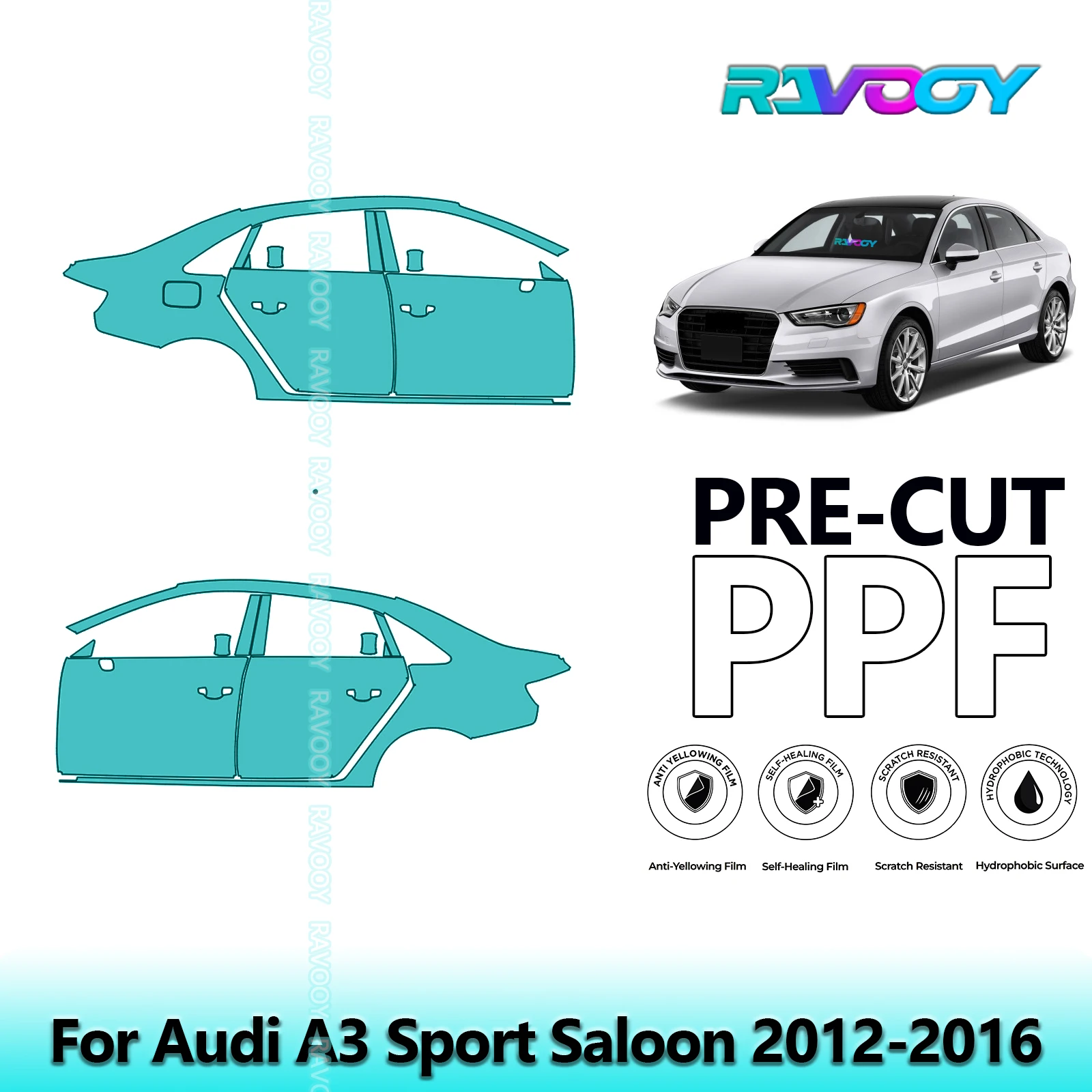 

For Audi A3 Sport Saloon 2012-2016 8.5mil Clear Matte Pre-Cut PPF Door & A/B Pillar Kit TPU Paint Protection Film Set