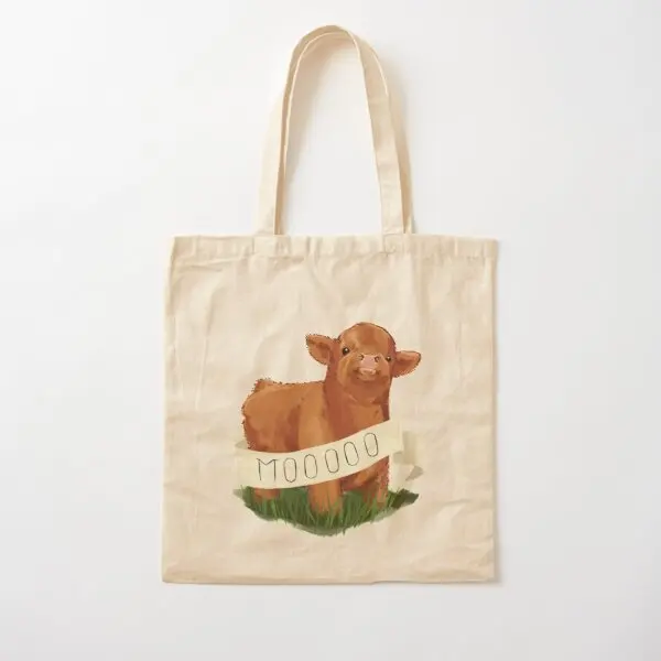 Baby Highland Cow Cotton  Canvas Bag Reusable Women Travel Shoulder Bag Fashion Shopper Tote Designer Unisex Grocery Foldable