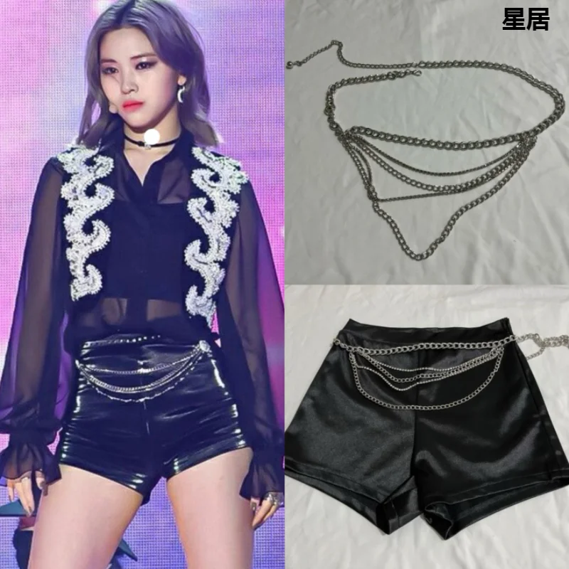 

New Women Group Jazz Dance Clothing Sexy Black Chain High Waists Shorts Kpop Nightclub Girl Dance Costume Stage Performance Wear