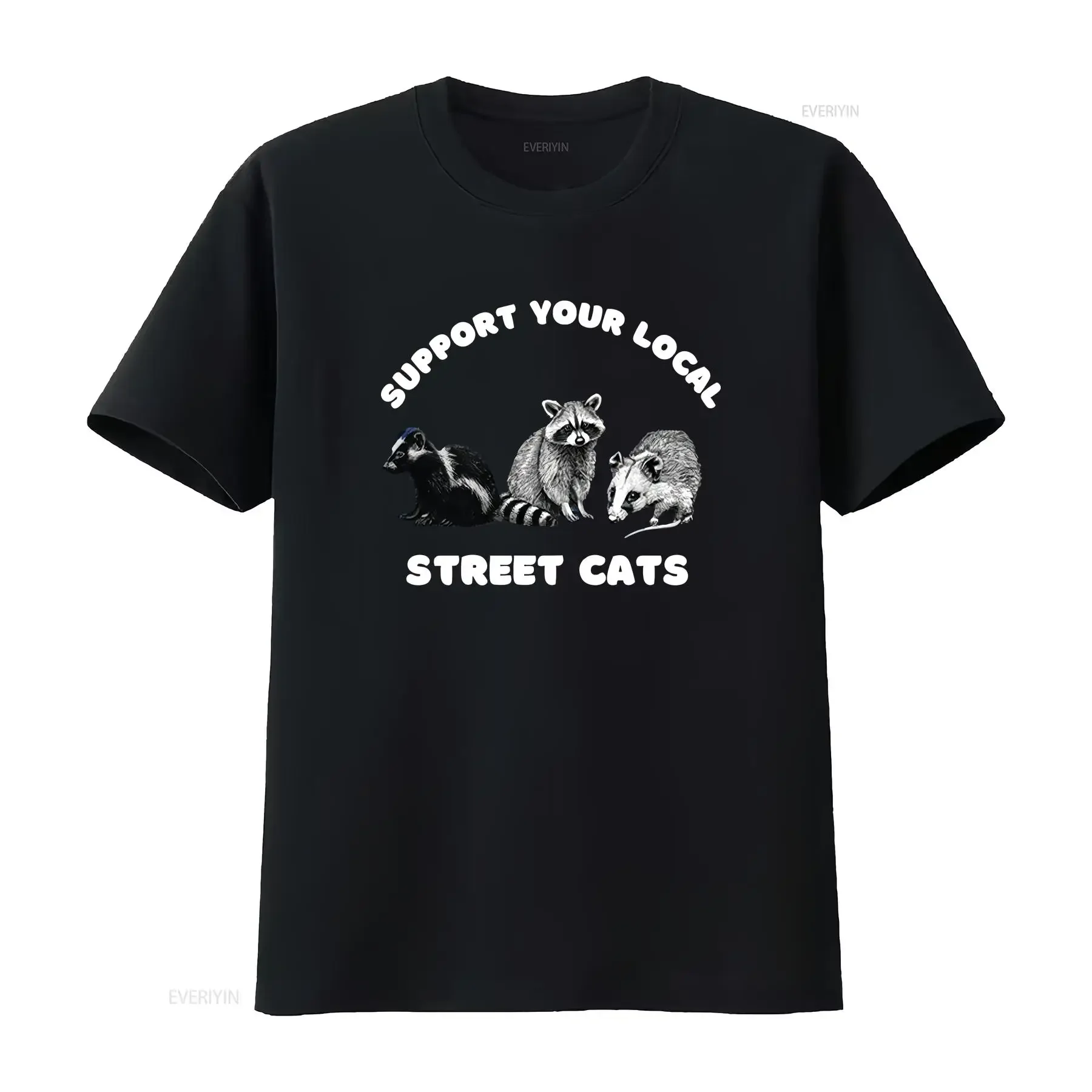 Support Your Local Street Cats T Shirt Funny Raccoon Skunk Opossum Premium Crewneck vintage Washed Stretched Unisex homme