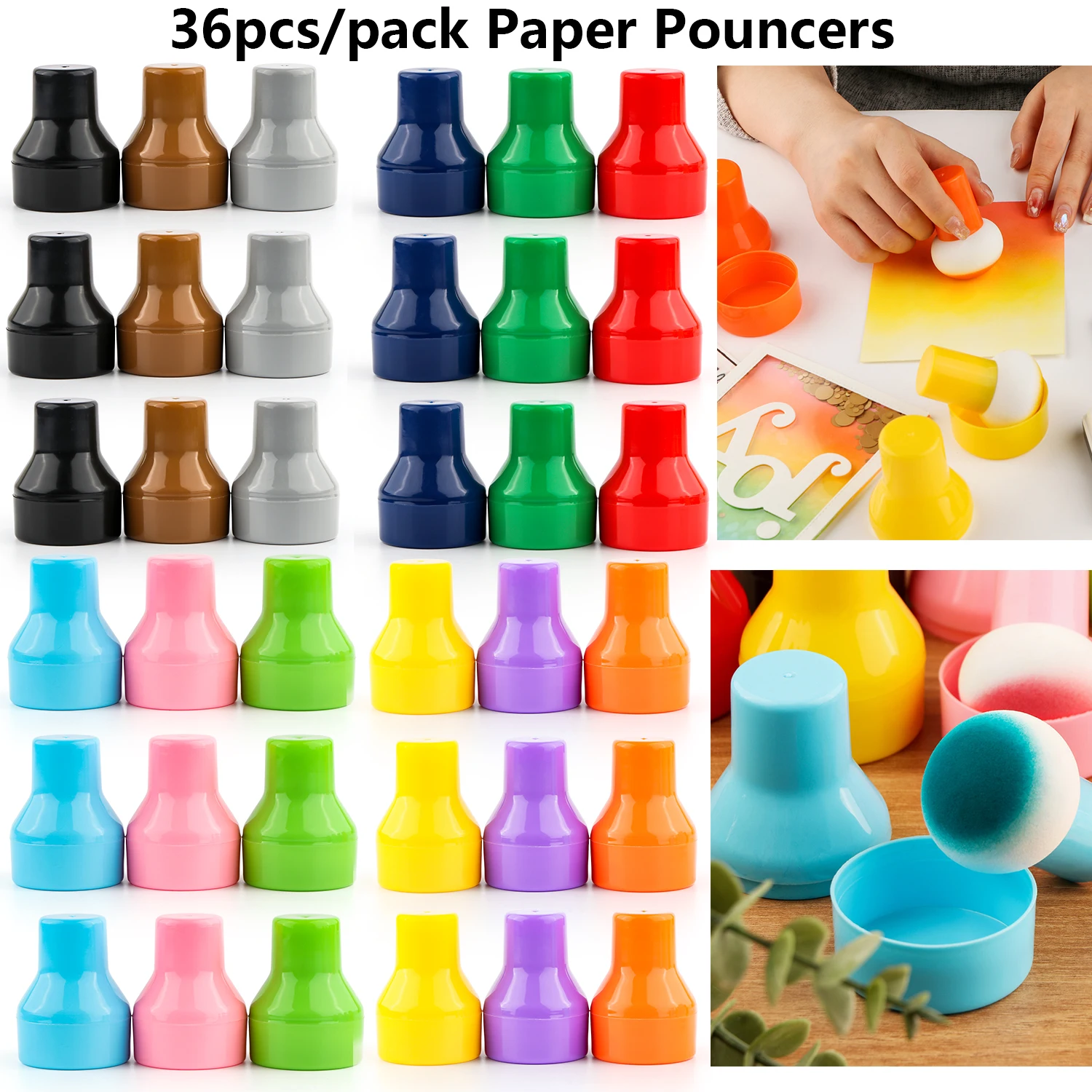 36pcs/set Rainbow Paper Pouncers Ink Applicator With Case For Easily Direct Ink Application On Crafts Projects Ink Sponge Tools