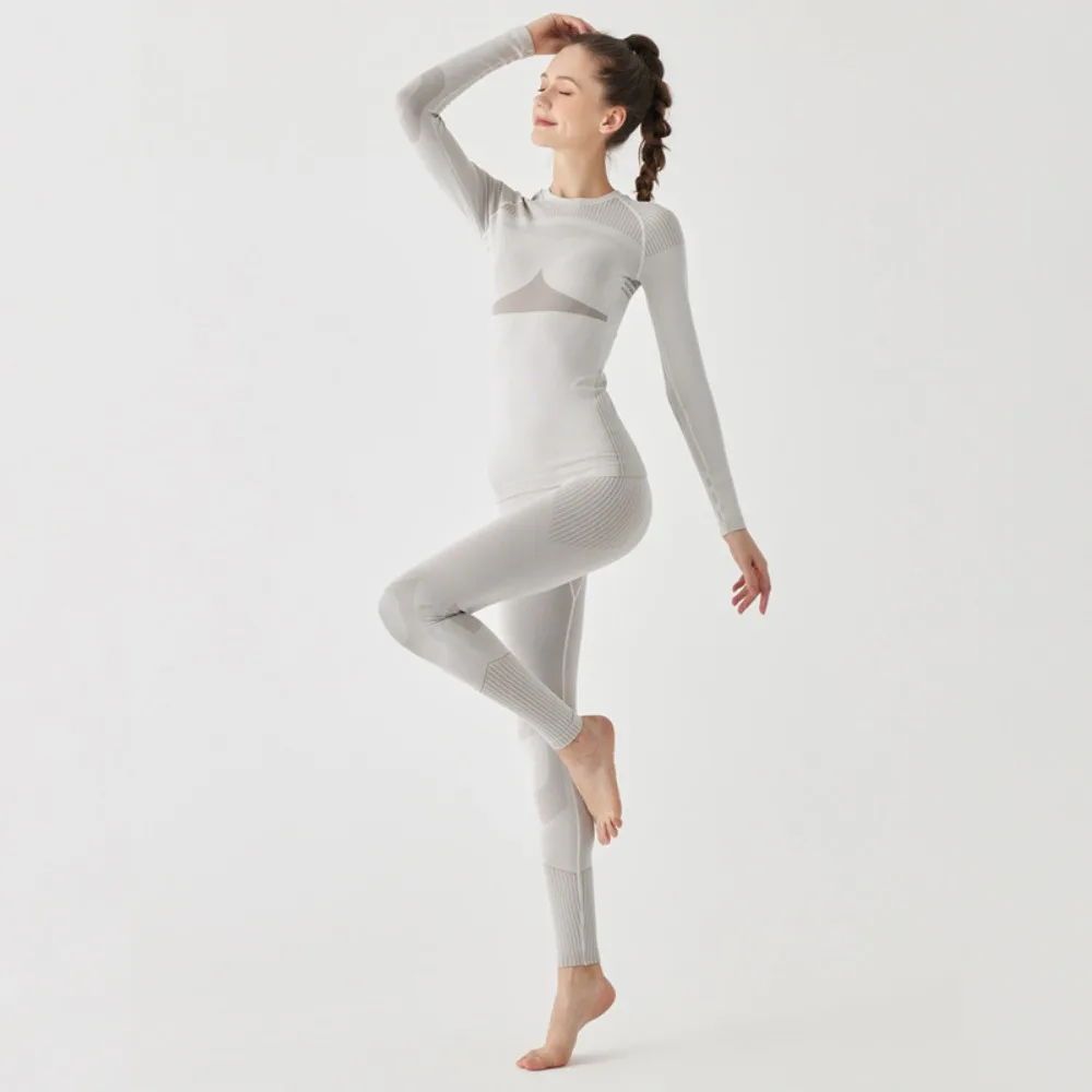 

Winter Women Seamless Sports Yoga Slim Long Sleeve T-shirt+Long Leggings Sets High Elastic Breathable Skin-friendly Workout Suit