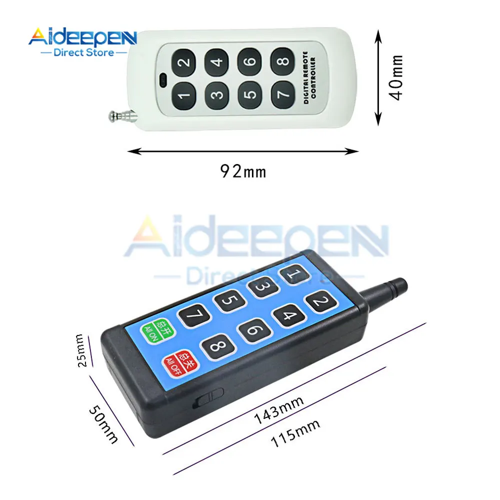 8 Channel Wireless RF Remote Control Switch 12V/24V/36V/48V/72V/110V/220V 8 Keys 10 Keys Wireless Remote Motor Control Switch
