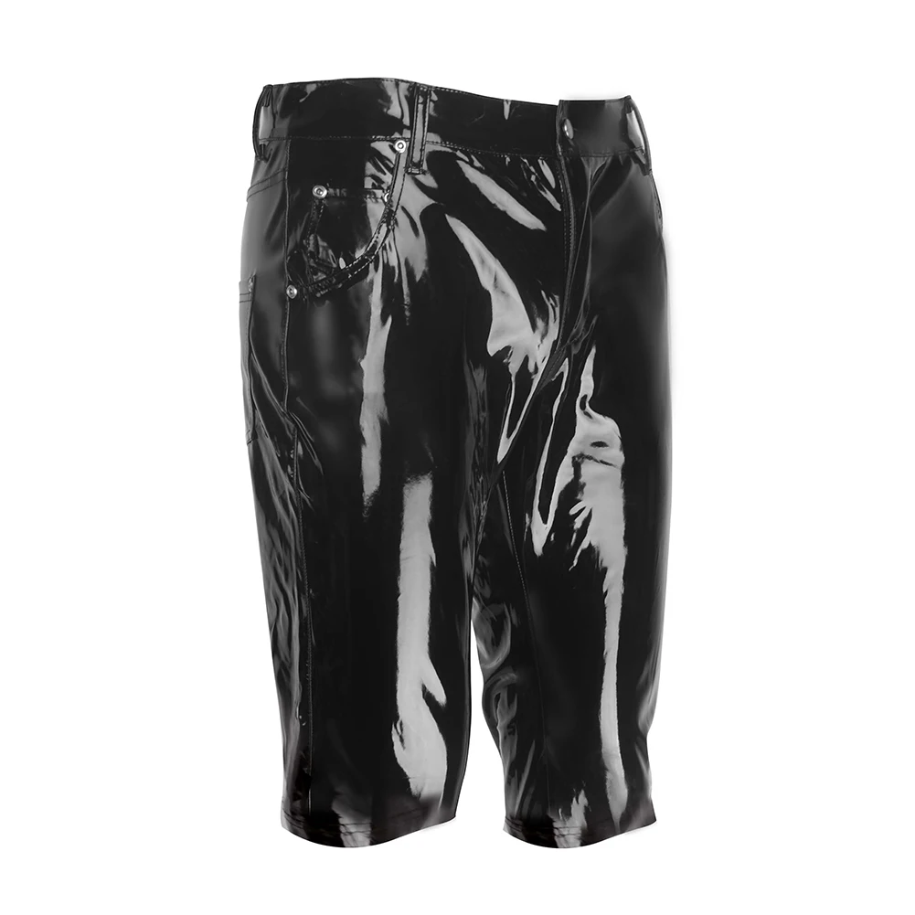 Mens Sexy Lingerie High Gloss Patent Leather Shorts Bar Nightclub Stage Slim Fit