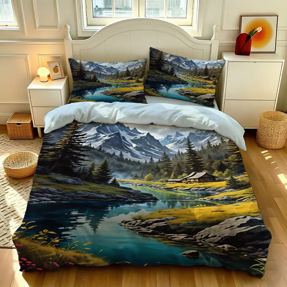 3pcs wooden cottage bedding set a soft coreless mattress and matching bedding items
