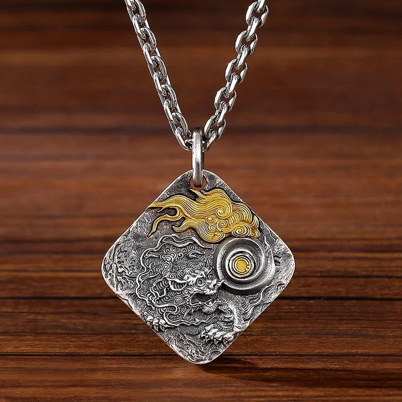 Ethnic Style Relief Flame Dragon Necklace Men Jewelry Trendy Wealth Lucky Necklace Male Choker Accessories
