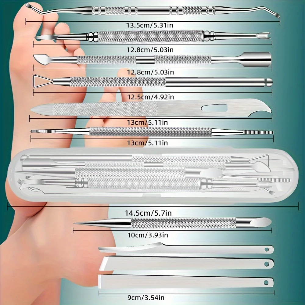 مجموعة أدوات باديكير من الفولاذ المقاوم للصدأ مكونة من 10 قطع، مقشر احترافي للعناية بالقدم لبيج فاتح ناعم، حقيبة سفر محمولة متضمنة #5