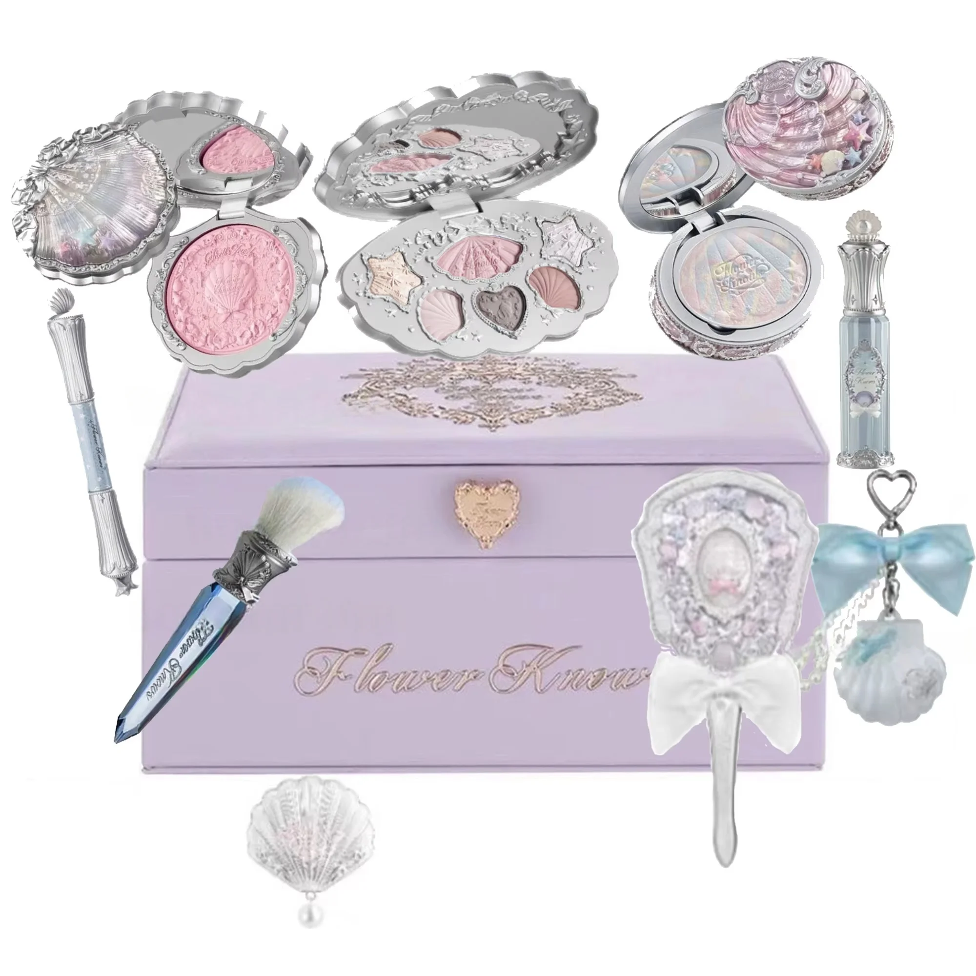 Flower Know Shell bijoux tout-en un coffret cadeau ensemble de maquillage complet professionnel fard à paupières Blush poudre cuite 10 pièces Kits de maquillage