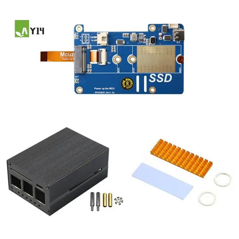 

AY14-MPS2280P PCIE M.2 NVME SSD HAT + корпус + радиатор SSD для Raspberry Pi 5, поддержка 2280 2230 2242 Gen 3, плата расширения