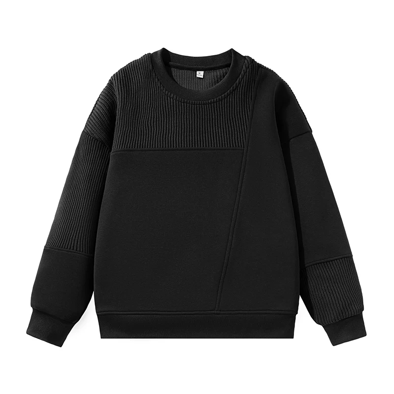 New Men'S Trendy Splicing Fashion Knitted Top Youth Versatile For Autumn And Winter Round Neck Casual Loose Hoodie Long Sleeve