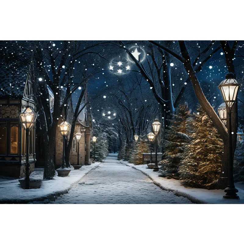 Mocsicka Winter Forest Backgrounds for Portraits Snowflakes Streetlights Nightscape Pine Trees Backdrops Studio Props Photozone