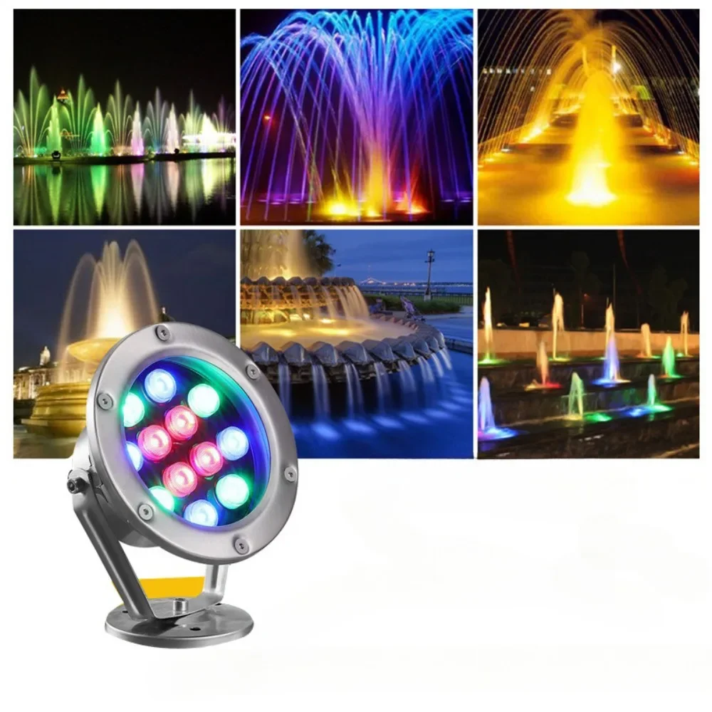 RGB Colored Pond Lights Fountain Underwater Stainless Steel Fish Color Change Spotlight IP68 Waterproof for Outdoor Garden Decor