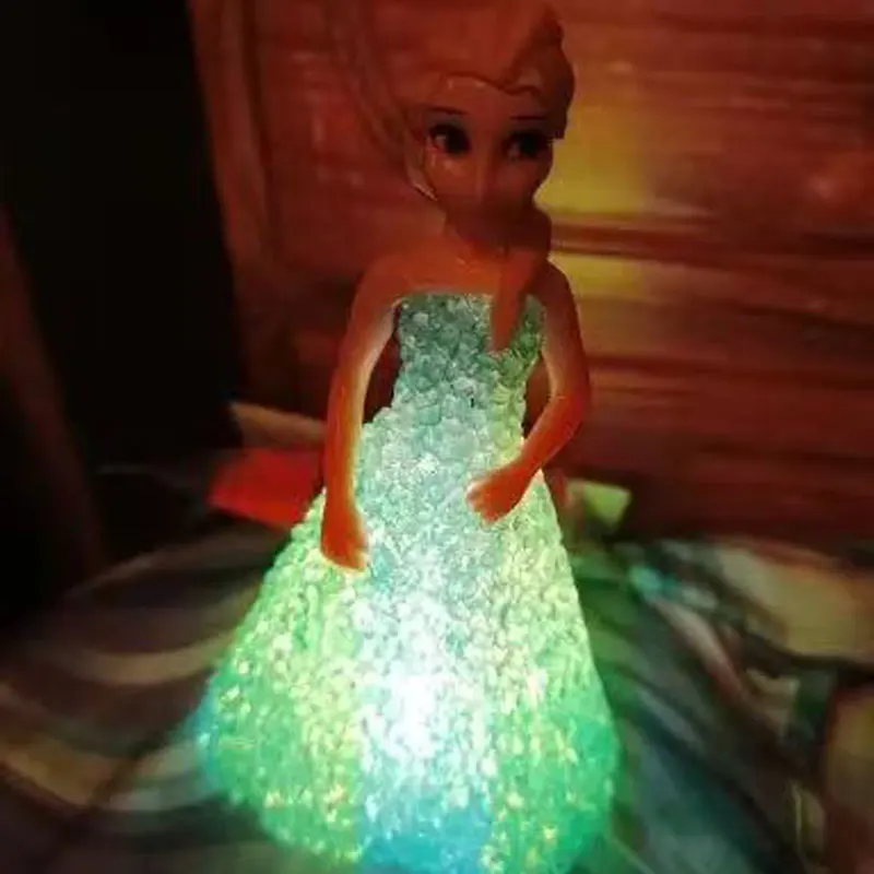 Frozen elsa disney anna crianças brinquedos led colorido gradiente cristal luz da noite lâmpada bateria neve rainha princesa meninas natal gif