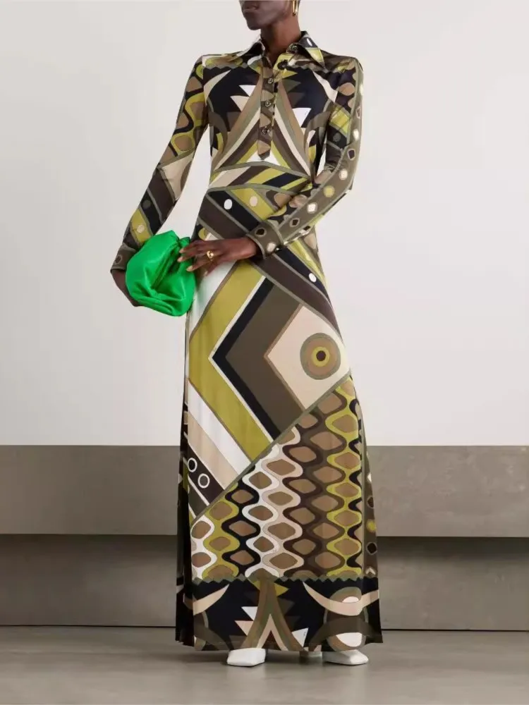 

2025 Spring New Arrival Attractive Printed Women Long Dress Fashion Autumn Long Sleeve O-neck Skinny Sexy Dress Female Clothing