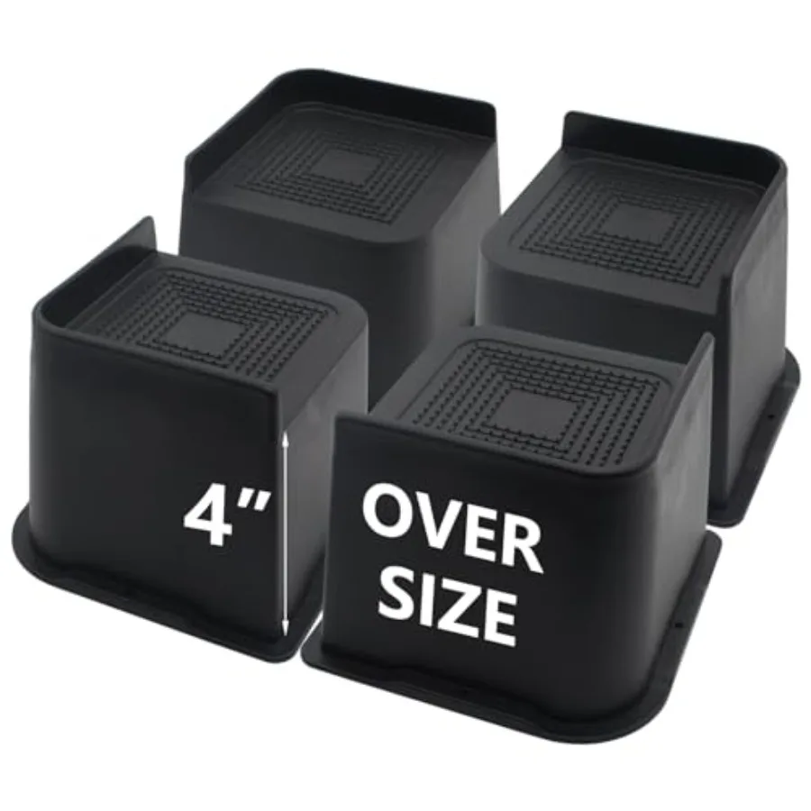 

Bed Risers 4 inch Heavy Duty, 4 Pack Oversized Furniture Risers 6 inch, Black Bed Lifts Risers for Table, Sofa, Chair, Couch, D