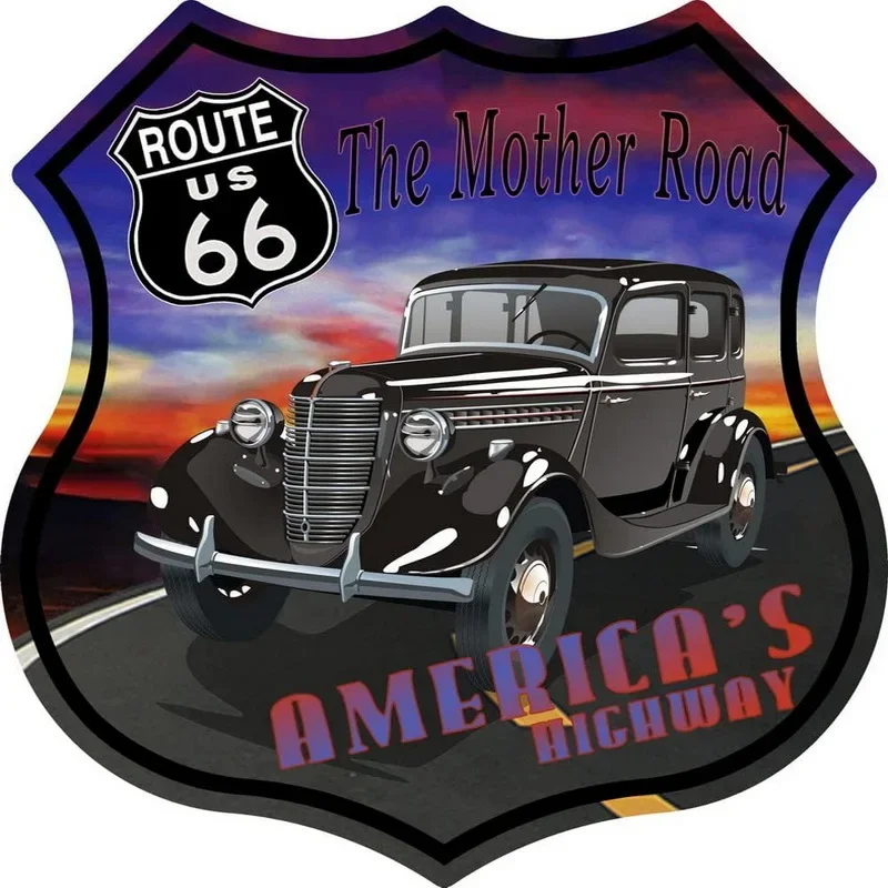 Vintage Metal Motorcycle Tin Signs Retro Route 66 Shield Wall Decor Funny Decorative Art Plaque Posters for Cafe Garage Bar Club