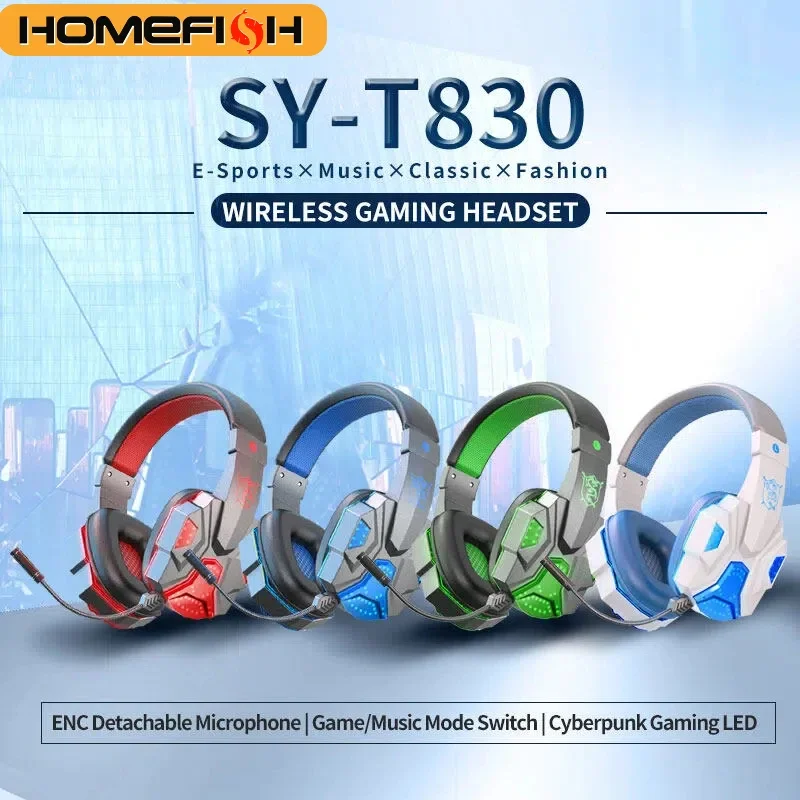 

Беспроводная игровая гарнитура HOMEFISH SY-T830 с низкой задержкой 45 мс, 10 часами работы, съемным микрофоном ENC и LED-подсветкой для ПК, PS5, Switch, телефона и т.д.