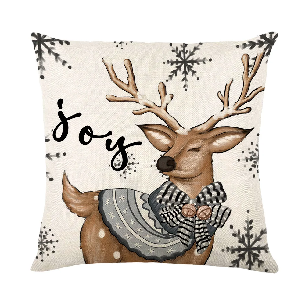 Christmas Pillowcase Elk Snowman Linen Back Cushion Cover Home Bedroom Sofa Car Decoration For Kid Adult Festival Gift