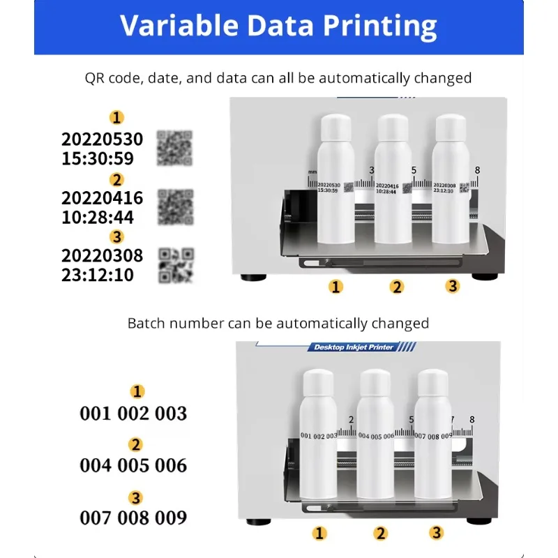 WLD‑J2 Benchtop Static Inkjet Printer 600DPI Touch Screen QR Code Barcode Batch Date Logo Coder for Packages