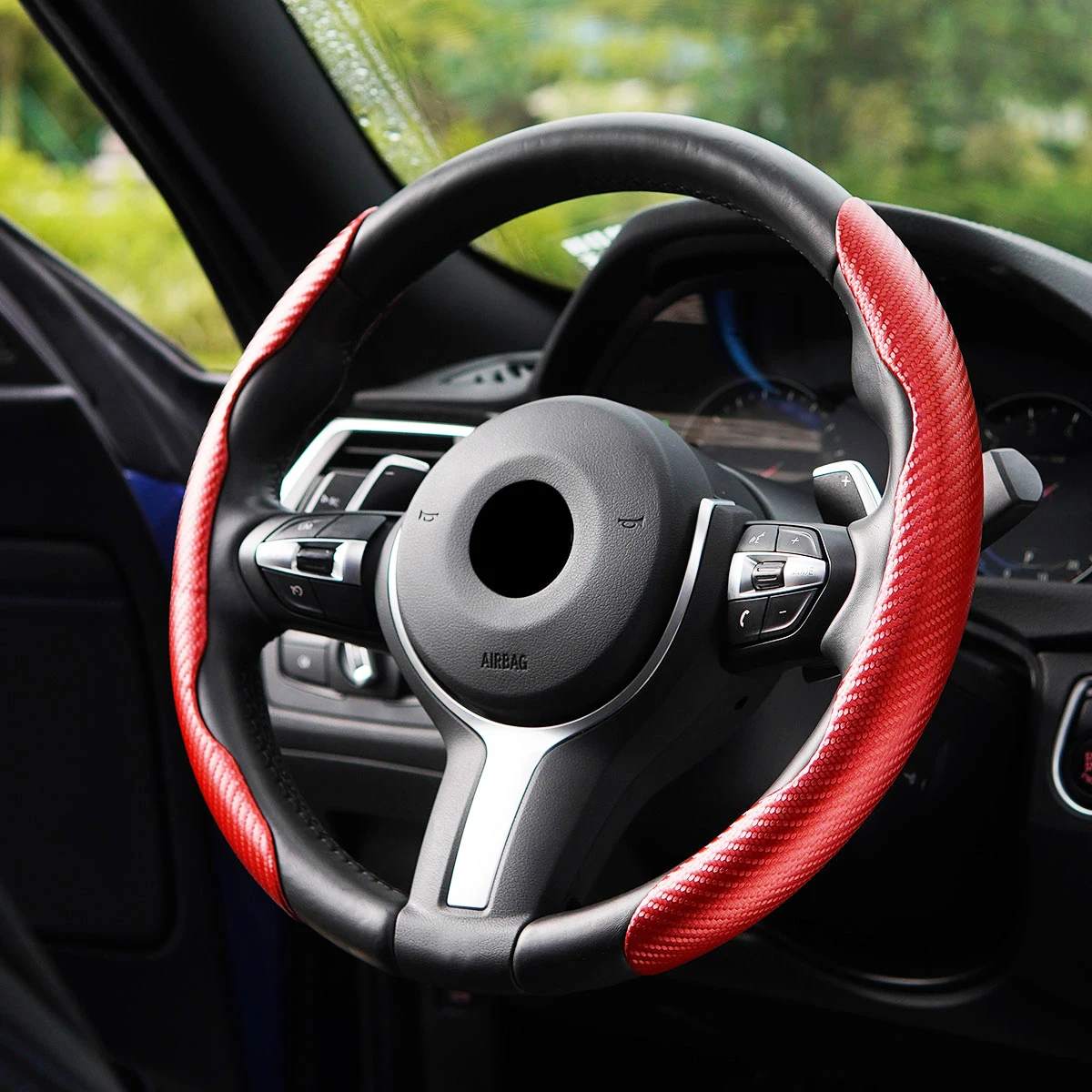 

Matte Finish Carbon Fiber / Funda Volante Coche, Ultra Thin Non-Slip, Universal Fit for Cars, Easy Snap-on Installation, Comfort