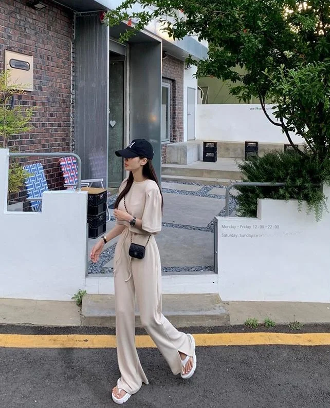 

Модный повседневный комплект, женский летний свободный топ с высокой талией, широкие брюки, комплект из двух предметов, хлопковый, удобный, дышащий