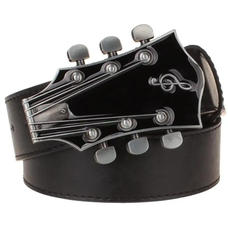 Guitarist Accessories Fashion Leather Belt Guitar Shaped Buckle Metal Band Play Street Music Show Hip Hop Waistband