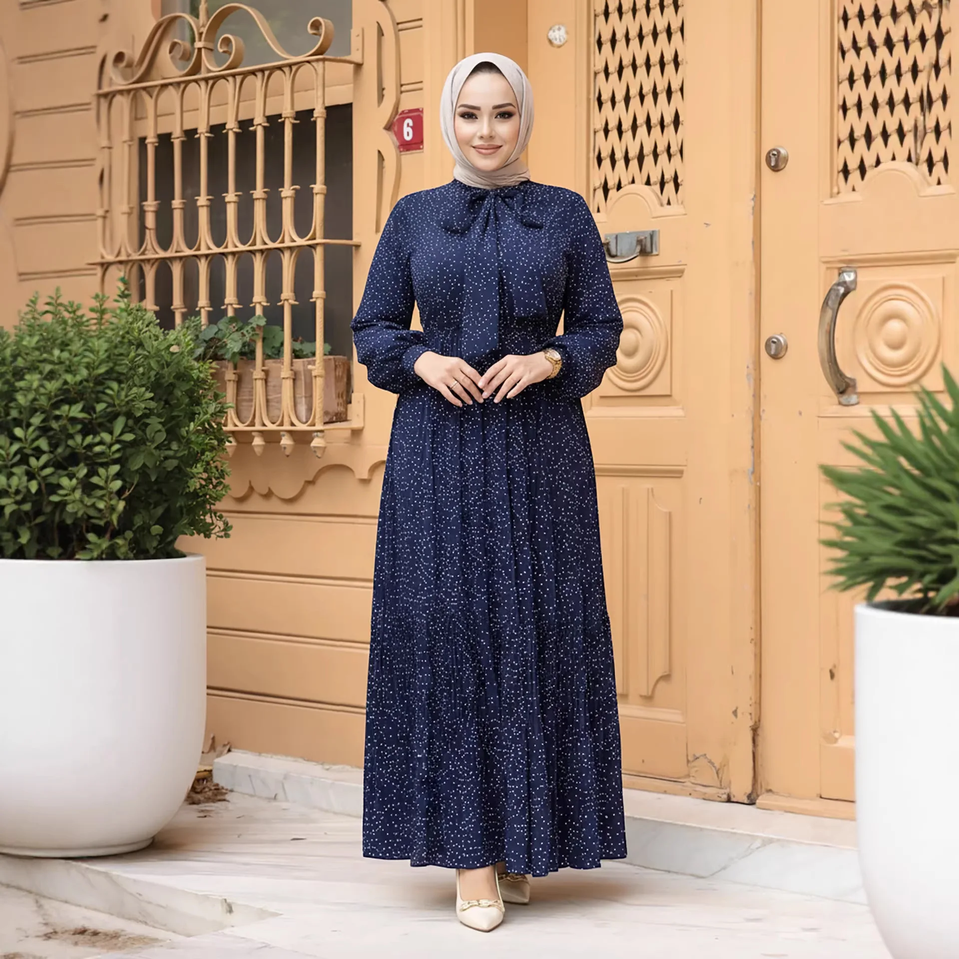 

2026 Spring Summer Polka Dot Long Dress Dubai Abaya Women Muslim Party Dresses Ramadan Eid Arabic Robe Kaftan Femme Musulmane