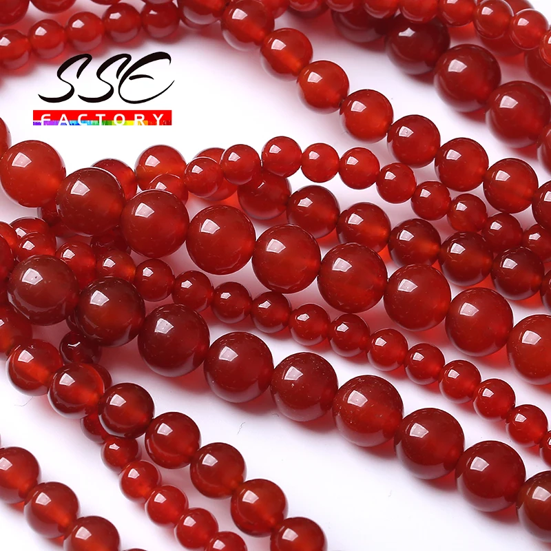 7A Natural Chinese Red Agates Stone Beads For Jewelry Making Round Loose Beads DIY Bracelets Necklaces 4 6 8 10 12 14mm 15\