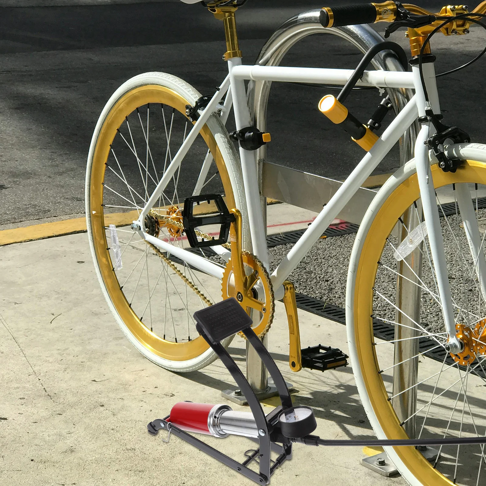 

Portable Bicycle Pump Heavy Duty Iron Build Compact Air Inflator for Bike Tire Motorcycle and Household Use Car Foot Pump