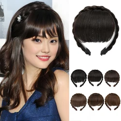 Premium Synthetic Natural Hair Blunt Fringe Without Long Sides Fake Braid Headband Bangs Daily Hair Bang Extension For Women B11