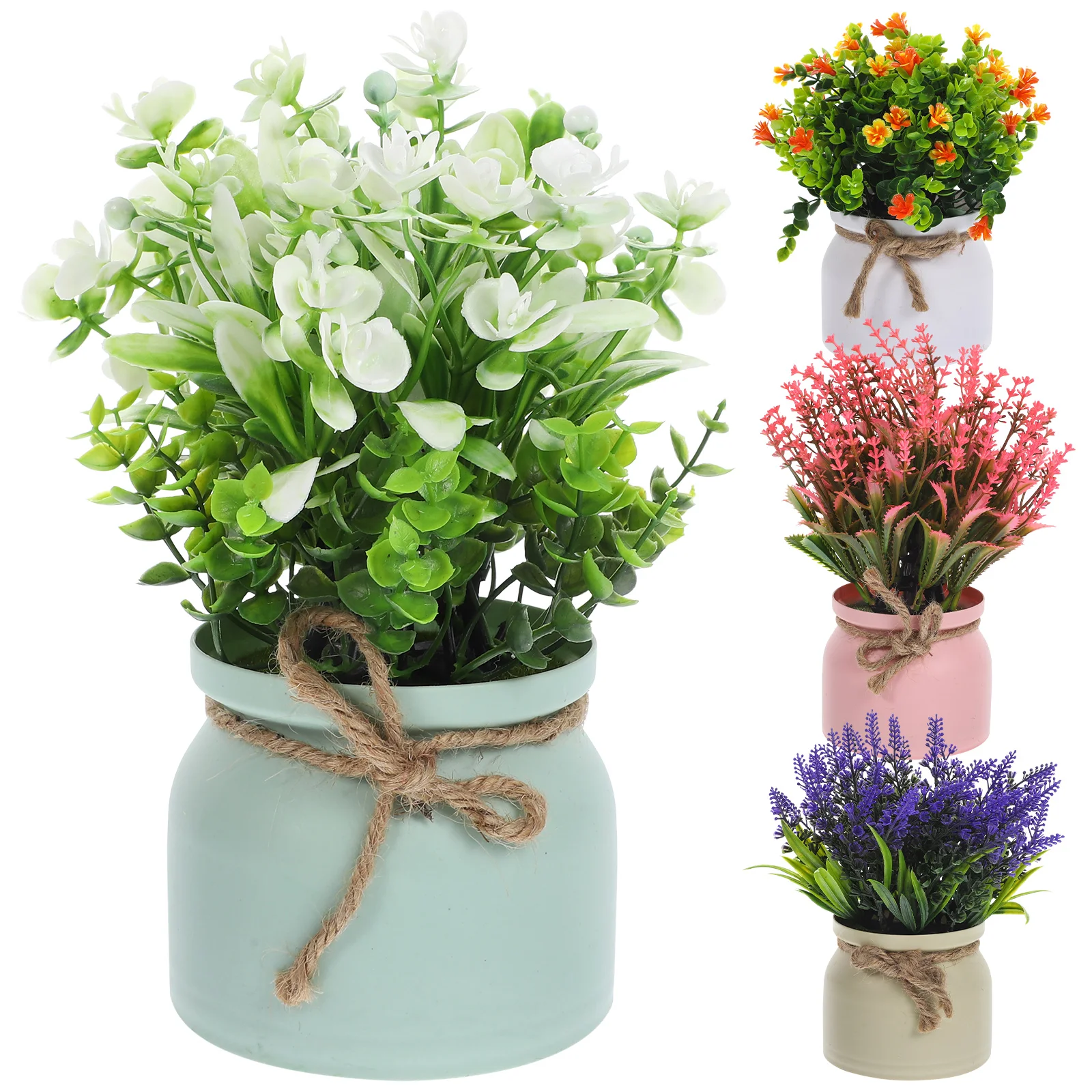 

4pcs Sturdy Artificial Bonsai Potted Plant Decor Fake Indoor Outdoor Greenery Fake Potted Flowers for Office Desk Room