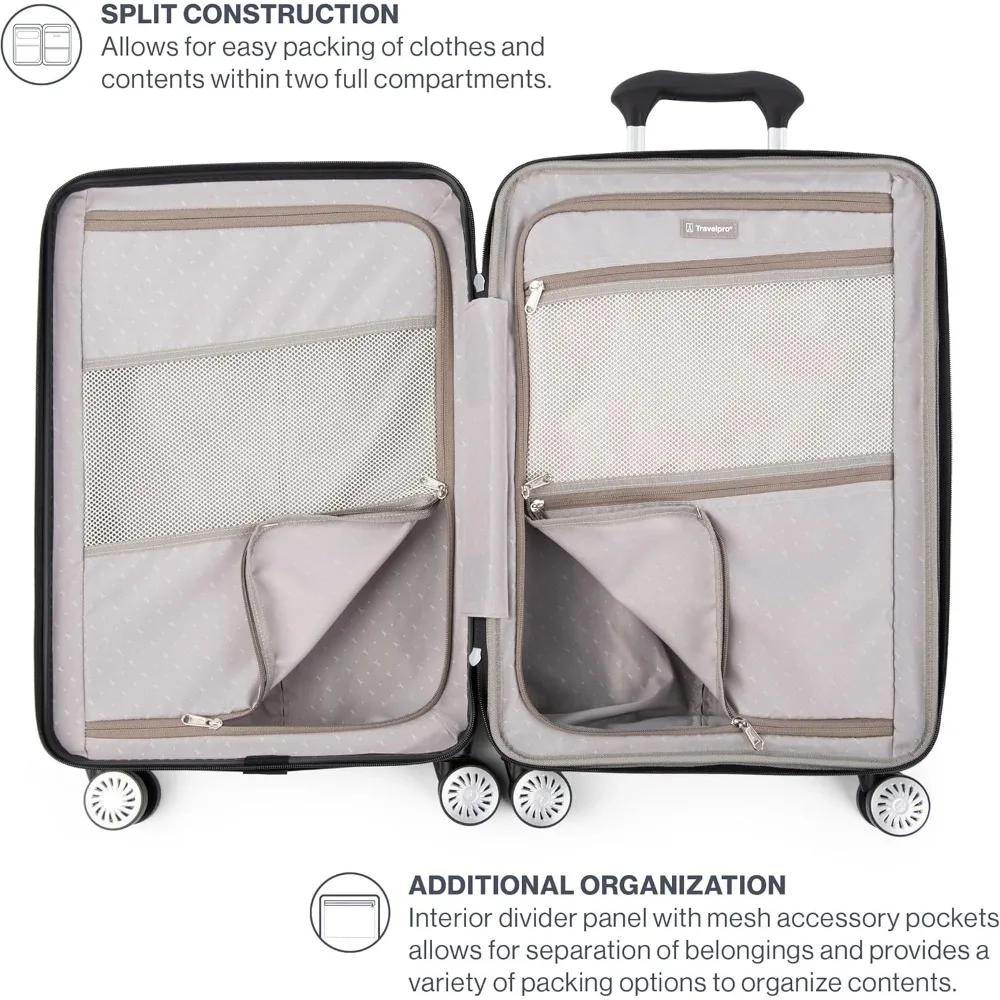 Lightweight Expandable Hard Shell Carry-On Luggage with 8 Spinner Wheels, 21 Inch, Black, Ideal for Travel and Business Trips