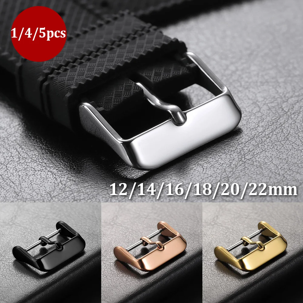 1/4/5pcs Polished Watchbands Buckle Stainless Steel Pin Clasp 12mm 14mm 16mm 18mm 20mm 22mm Watch Band Strap Accessories Button