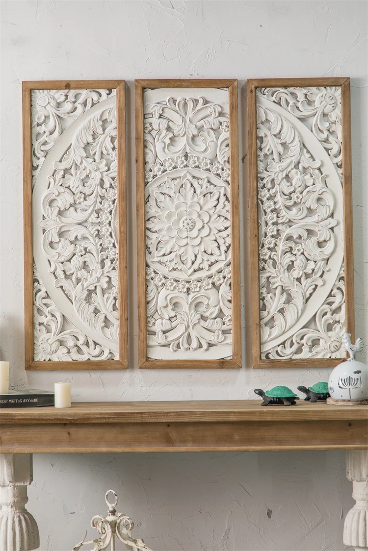 Unique Handmade Home Decor Antique White Wooden Wall Panel Items Mixed Carved Wood Wedding Art Square Wood Wall Decor