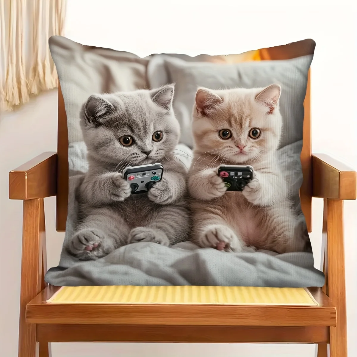 

1 шт., чехол для подушки с милым игровым котом, 45X45 см, уютная декоративная подушка с игровым контроллером, наволочка из полиэфирного волокна, декор