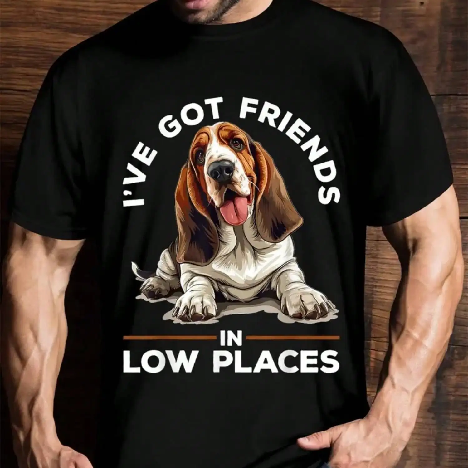 Basset Hound Variety, I Have Friends In The Lower T-Shirt Men's, Men's Interesting Pattern T-Shirt, Short-Sleeved Novelty T-Shirt Classic Version, Round Neck, T-Shirt