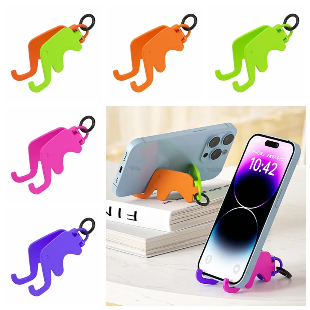 Elephant Shape Mobile Phone Stand with Keychain Portable Mobile Phone Holder Cartoon Creative Cell Phone Bracket Key Ring Gift