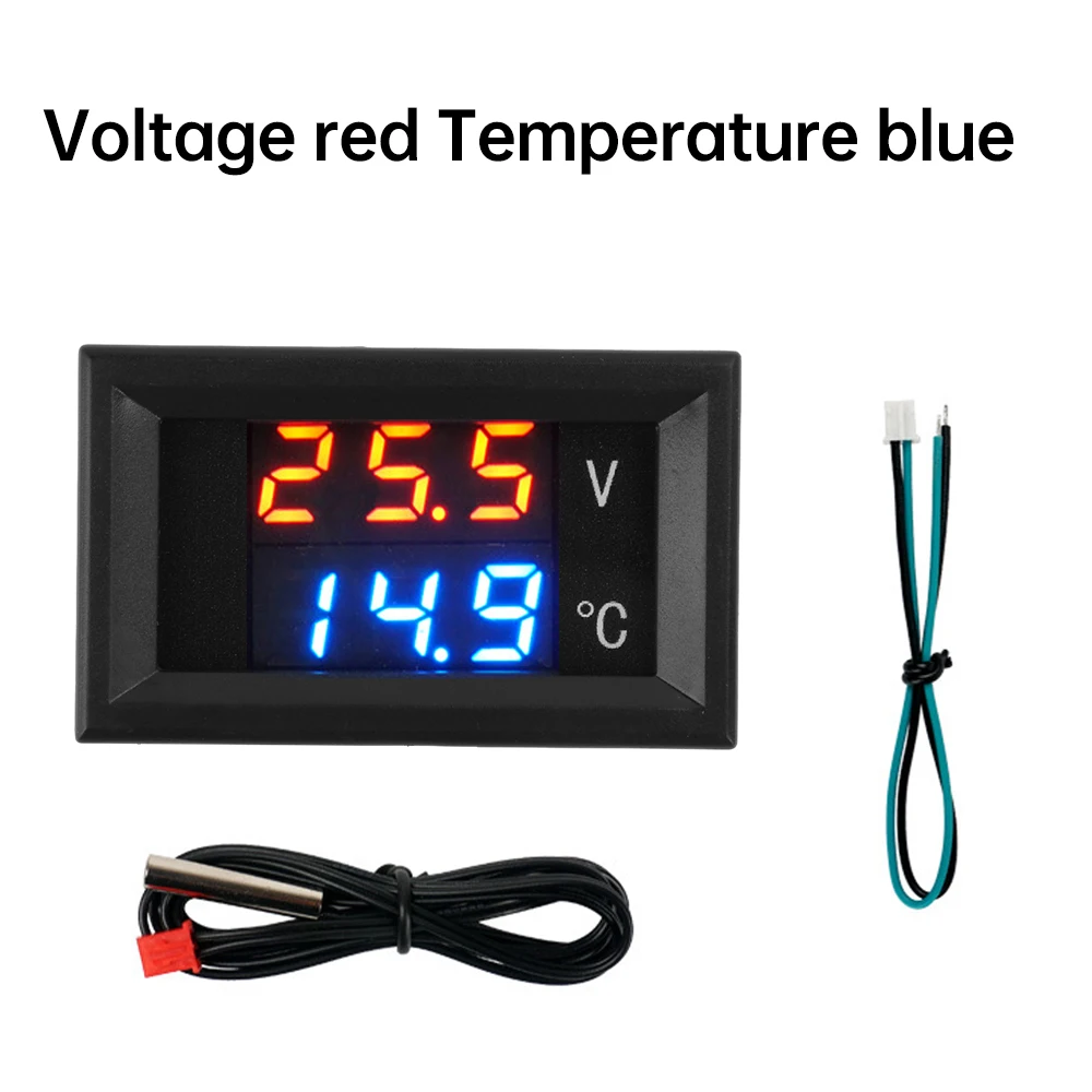 

DC 4-28V LED Digital Voltmeter and Thermometer Temperature Sensor Detector With NTC Probe Time Monitoring Voltage Detection