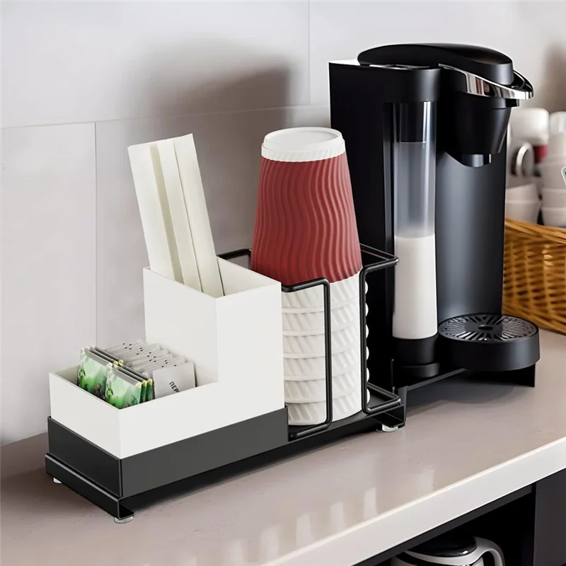 

【Popular】Metal Disposable Paper Cups Holder Tea Bags, Coffee Pods Organizer For Office Black