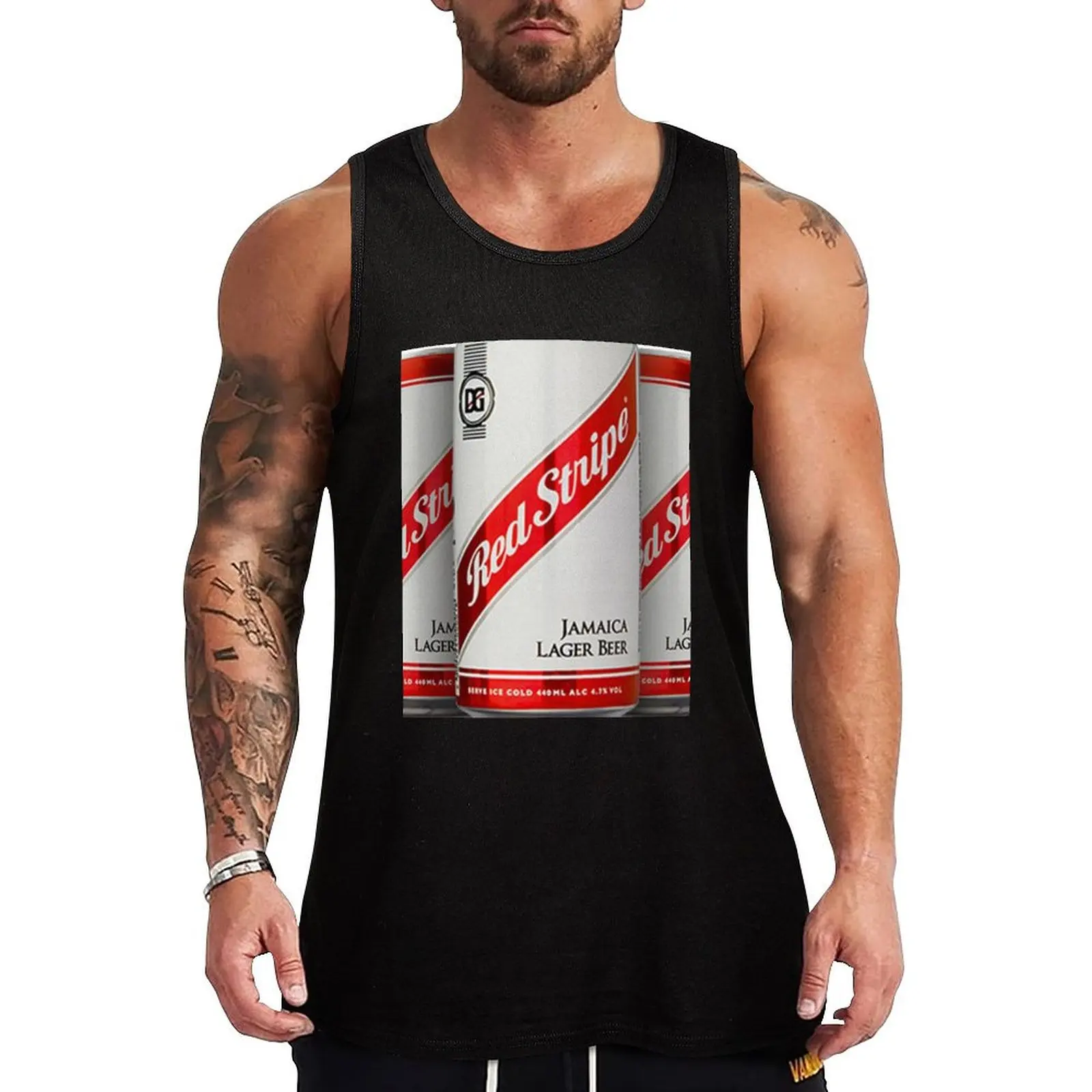 

Red Stripe Three Lager Cans Tank Top Dry Fit Athletic Tank Top Sleeveless Gym Workout Shirt