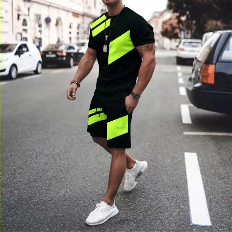 Summer Men Sets 3D Print Suit O-neck Men's Tracksuit Oversized Tshirt Shorts Jogger Outfit Causal Sportwear Two-piece Clothing