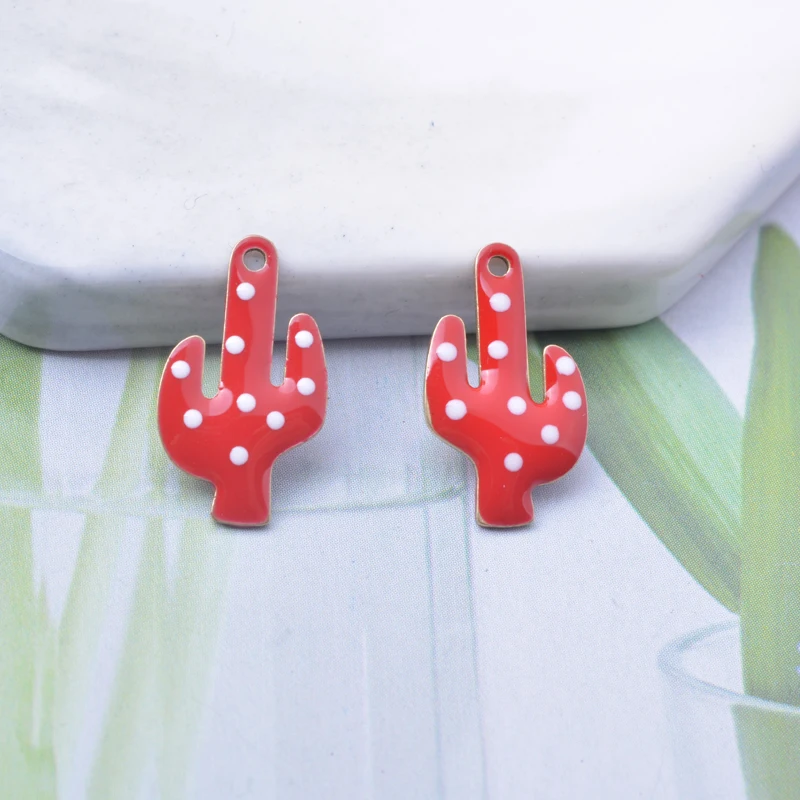 30 Stück Kupfer-Kaktus-Anhänger, grün, klein, beidseitig emailliert, Smaltato Rosso, Anhänger-Verbinder für DIY-Schmuck- und Ohrringherstellung – Detail 6