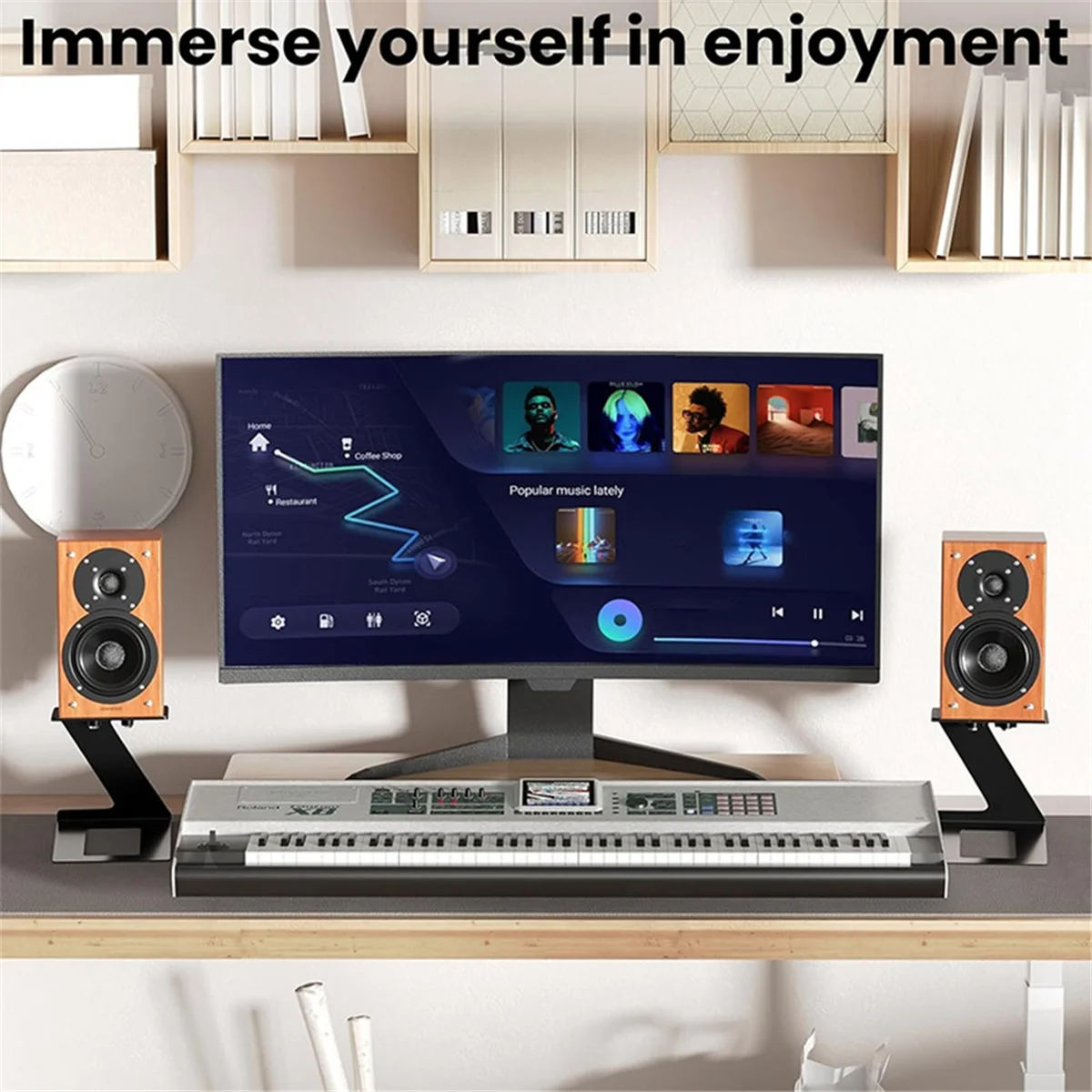 NEW!! Desktop Speaker Stand Mount Studio Monitor Riser Support with Vibration Absorption Pad Mount for Living Room Study Room