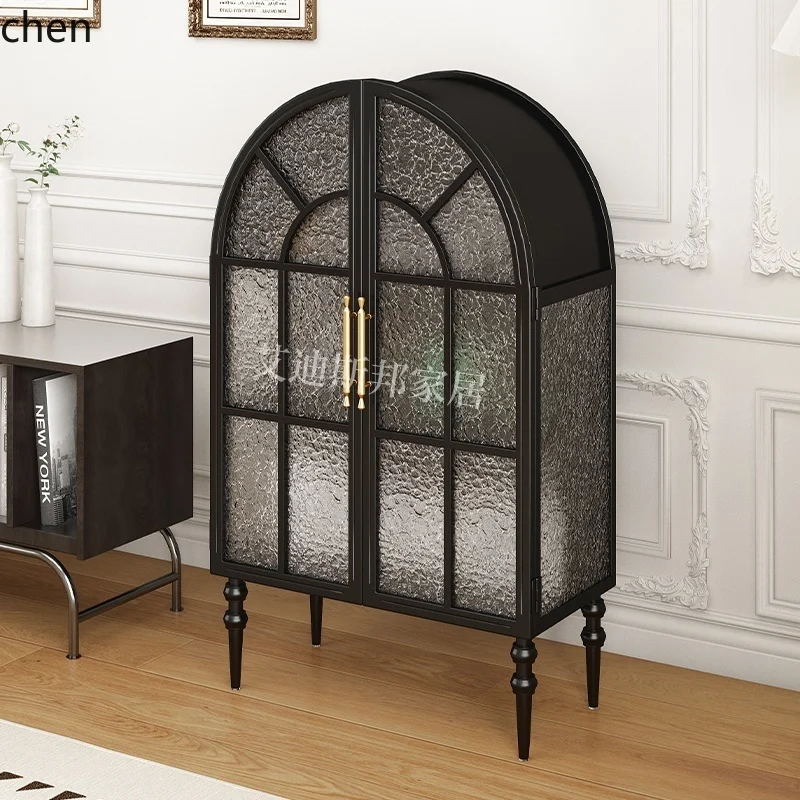 

QZT retro wrought iron dining room glass side cabinet decoration against the wall storage tea cabinet