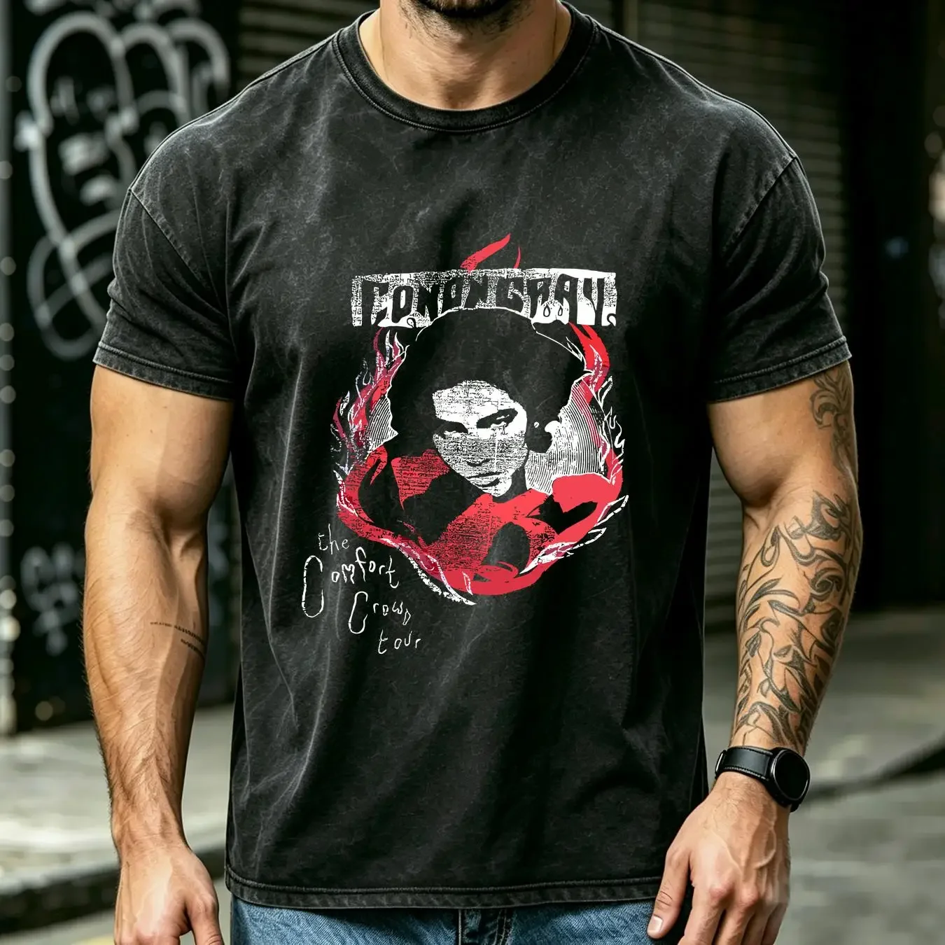 washed T Shirt Conan Gray Band The Comfort Crowd Tour 2019 Black Medium Double Sided long or short sleeves vintage Washed