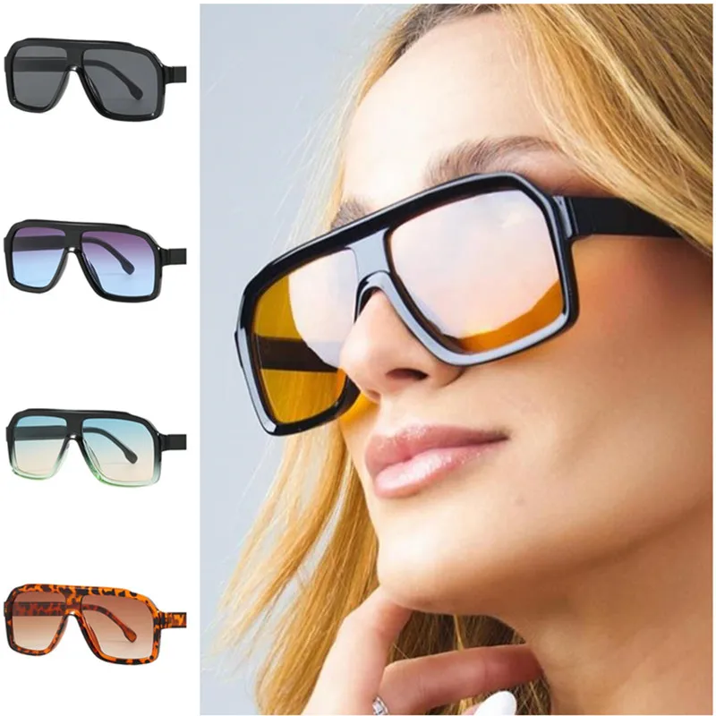 

Fashion Pilot Sun Glasses Anti-UV Spectacles Oversize Frame Eyeglasses Square Ornamental Personality Beach Sunglasses