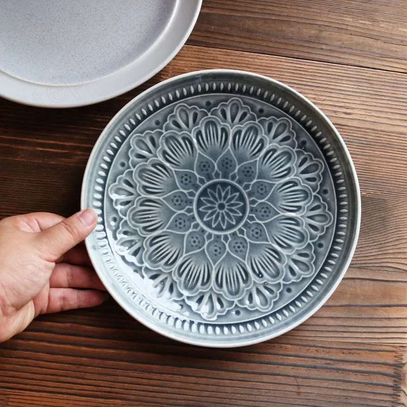 Ice Cracked Glaze Irregular Ceramic Plate Nordic Classical Overglaze Boho Mandala Dinner Plates Afternoon Tea Cake Dessert Dish