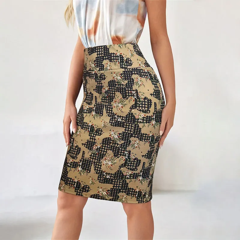 2025 spring and summer new elegant print after split wrap hip skirt temperament everything with fashion skirt